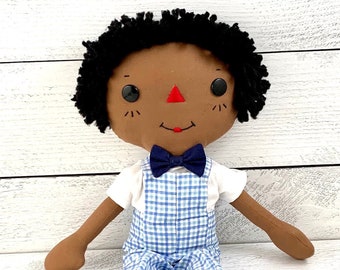 Raggedy Andy Doll, Boy Doll, Black Rag Doll, Cinnamon Andrew Doll, Gift for Little Boys, Black Boy Gift
