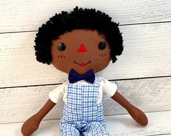 Boy Doll, Raggedy Andy, Black Rag Doll, Cinnamon Andrew Doll, Gift for Little Boys, Black Boy Gift