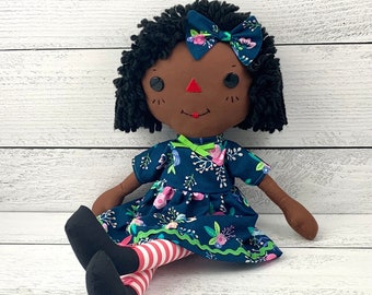 Black Doll, Raggedy Ann Doll, Cinnamon Annie Doll, Imaginative Play, Special Personalized Gift for Little Girl, Handmade Black Rag Doll