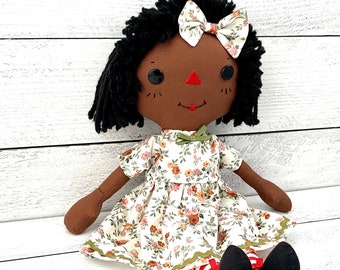 Raggedy Ann Doll, Handmade Black Rag Doll, Cinnamon Annie Doll, Special Personalized Gift for Little Girls, Heirloom Quality Handmade Doll