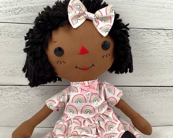 Raggedy Ann Doll, Black Doll, Cinnamon Annie Doll, Special Personalized Gift for Little Girl, Soft Rainbow Doll