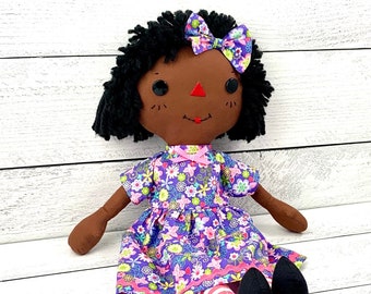 Raggedy Ann Doll, Black Doll, Cinnamon Annie Doll, Personalized Gift for Little Girls, Heirloom Quality Handmade Black Rag Doll