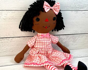 Raggedy Ann Doll, Personalized Gift for Little Girl, Cinnamon Annie Doll, Black Rag Doll, Heirloom Quality Handmade Doll