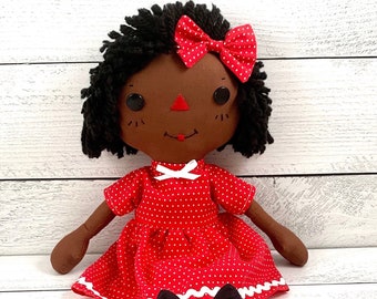 Raggedy Ann Doll, Handmade Black Doll, Cinnamon Annie Doll, Unique Gift for Little Girl, Heirloom Quality Rag Doll