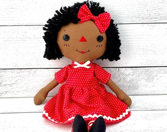 Black Doll, Cute Raggedy Ann Doll, Special Personalized Gift for Little Girls, Heirloom Quality Handmade Doll, Rag Dolls