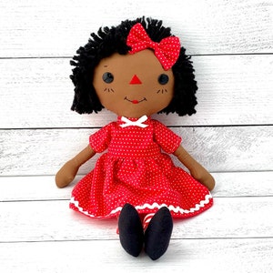 Black Doll, Cute Raggedy Ann Doll, Special Personalized Gift for Little Girls, Heirloom Quality Handmade Doll, Rag Dolls