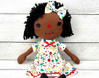 Raggedy Ann Doll, Handmade Black Rag Doll, Cinnamon Annie Doll, Special Personalized Gift for Little Girls