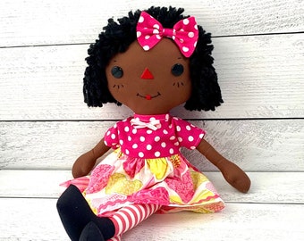 Black Rag Doll, Raggedy Ann Doll Handmade, Cinnamon Annie Doll, Personalized Gift for Little Girl, Heirloom Quality Handmade Doll