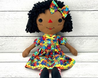 Raggedy Ann Doll, Black Doll, Unique Personalized Gift for Little Girls, Cinnamon Annie Doll, Heirloom Quality Handmade Doll