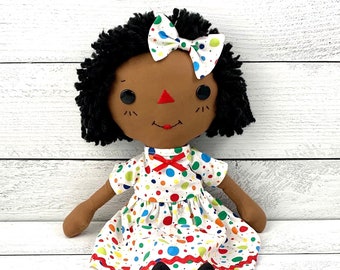 Black Rag Doll, Raggedy Ann Doll, Cinnamon Annie Doll, Personalized Gift for Little Girls, Heirloom Quality Handmade Doll