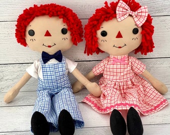 Raggedy Ann and Andy Dolls, Gift for Boy Girl Twins, Wedding Anniversary Gift, Cinnamon Annie Dolls, Rag Dolls