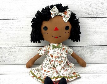 Black Rag Doll, Raggedy Ann Doll, Cinnamon Annie Doll, Personalized Gift for Little Girls, Heirloom Quality Handmade Doll