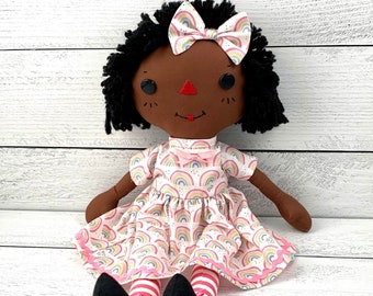 Black Rag Doll, Raggedy Ann Doll, Personalized Gift for Little Girls, Cinnamon Ann Doll, Heirloom Quality Handmade Doll