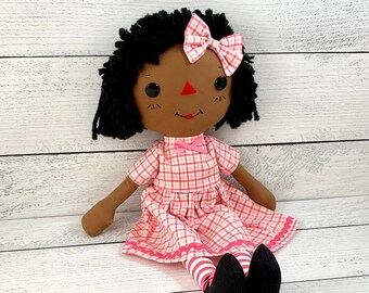 Raggedy Ann Doll, Personalized Gift for Little Girl, Cinnamon Annie Doll, Black Rag Doll, Heirloom Quality Handmade Doll