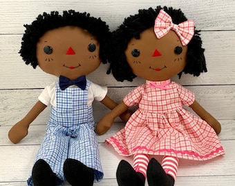 Cute Raggedy Ann and Andy Dolls, Black Dolls, Cinnamon Annie Doll, Boy Girl Twins, Rag Dolls, Wedding Anniversary Gift