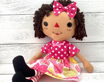 Handmade Raggedy Ann Doll, Rag Doll, Personalized Gift for Little Girl, Cinnamon Annie Doll, African American Doll, Latina Doll