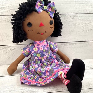 Cute Black Doll, Raggedy Ann Doll, Cinnamon Annie Doll, Special Personalized Gift for Little Girl, Heirloom Quality Handmade Rag Doll image 4