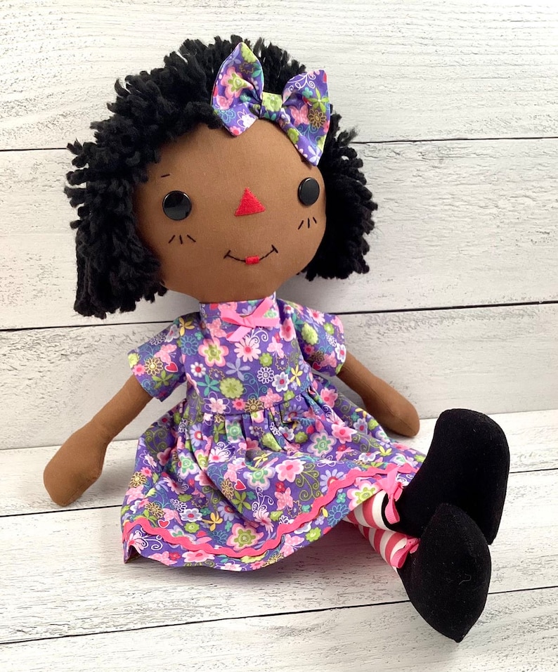 Cute Black Doll, Raggedy Ann Doll, Cinnamon Annie Doll, Special Personalized Gift for Little Girl, Heirloom Quality Handmade Rag Doll image 4