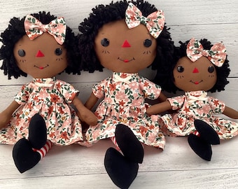 Raggedy Ann Doll, Black Rag Doll, Personalized Gift for Little Girl, Cinnamon Annie Doll, Heirloom Quality Handmade Doll