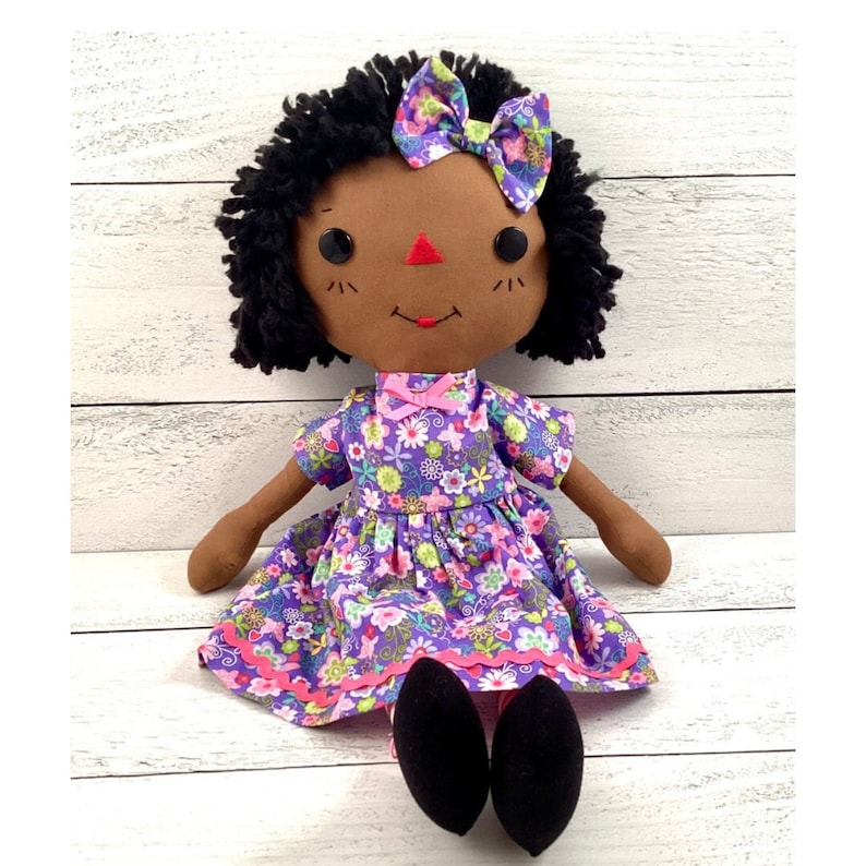 Cute Black Doll, Raggedy Ann Doll, Cinnamon Annie Doll, Special Personalized Gift for Little Girl, Heirloom Quality Handmade Rag Doll image 1