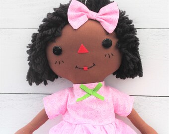 Personalized Black Doll - Gifts for Little Granddaughter - Cinnamon Annie Doll - Black Rag Dolls - Little Niece Gift Personalized
