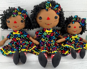 Black Rag Doll, Raggedy Ann Doll, Cinnamon Annie Dolls, Personalized Gift for LIttle Girl, Soft Doll
