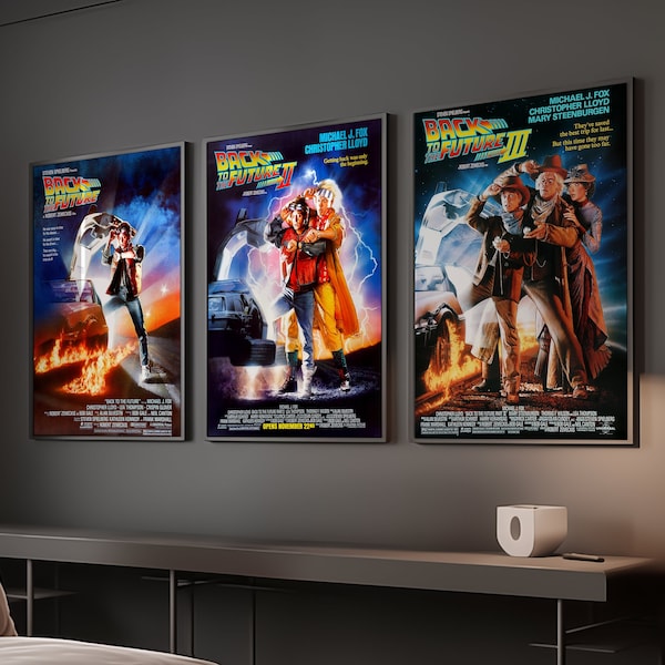 Set of 3 - Back to the Future Movie Posters - Back to the Future 1 2 and 3, Physical Rolled Movie Print, DeLorean Car Poster, 80's movies