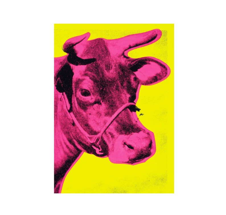 Andy Warhol Cow Print, Andy Warhol Cow Poster, Warhol Magenta Cow Wall Art, Pink and Yellow Cow Warhol, Cow Wall Art, Cow Prints, Cow Poster image 4