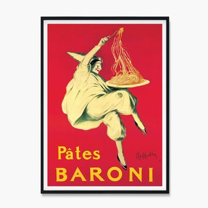 Pates Baroni Red Poster Print, Pates Baroni Pasta Vintage Poster, Pates Baroni Red Wall Art, Italian Vintage Poster, Vintage Food and Wine