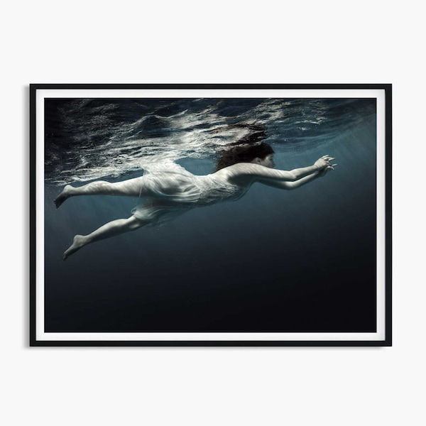 Immerse Serena Dive Art Print Poster Immerse Print, Serena Dive Poster, Lady swimming in ocean, Woman Swimming underwater, Ocean Wall Art