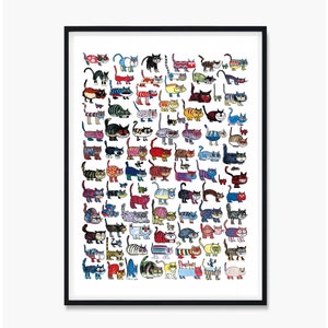 One Hundred Cats and a Mouse Poster by Vittorio Fiorucci, 100 Cats and a Mouse Print, 100 Cats Poster, Vittorio Cat Poster, Vittorio Cat Art image 1