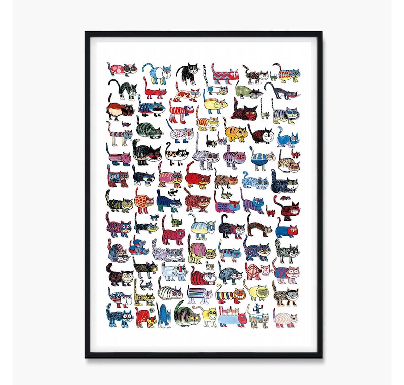 One Hundred Cats and a Mouse Poster by Vittorio Fiorucci, 100 Cats and a Mouse Print, 100 Cats Poster, Vittorio Cat Poster, Vittorio Cat Art image 1