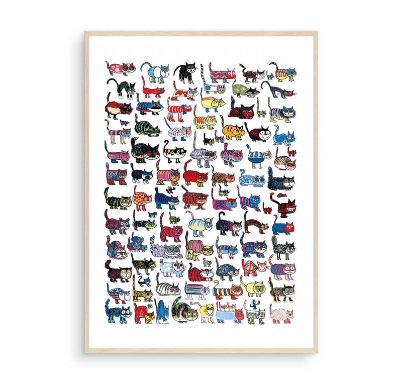 One Hundred Cats and a Mouse Poster by Vittorio Fiorucci, 100 Cats and a Mouse Print, 100 Cats Poster, Vittorio Cat Poster, Vittorio Cat Art image 2