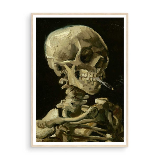 Skull of a Skeleton with Burning Cigarette Vincent Van Gogh, Van Gogh Art, Van Gogh Poster, Smoking Skull Print, Vintage Wall Paintings