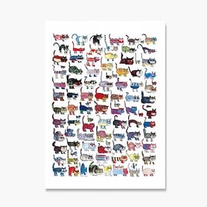 One Hundred Cats and a Mouse Poster by Vittorio Fiorucci, 100 Cats and a Mouse Print, 100 Cats Poster, Vittorio Cat Poster, Vittorio Cat Art image 3