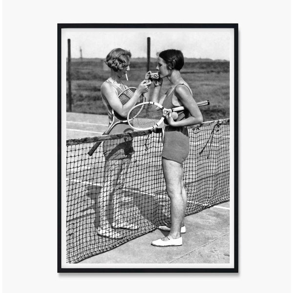 Vintage Tennis Poster, Vintage Tennis Print, Vintage Tennis Art, Ladies Smoking Tennis, Tennis and Smoke Print, Vintage Photography