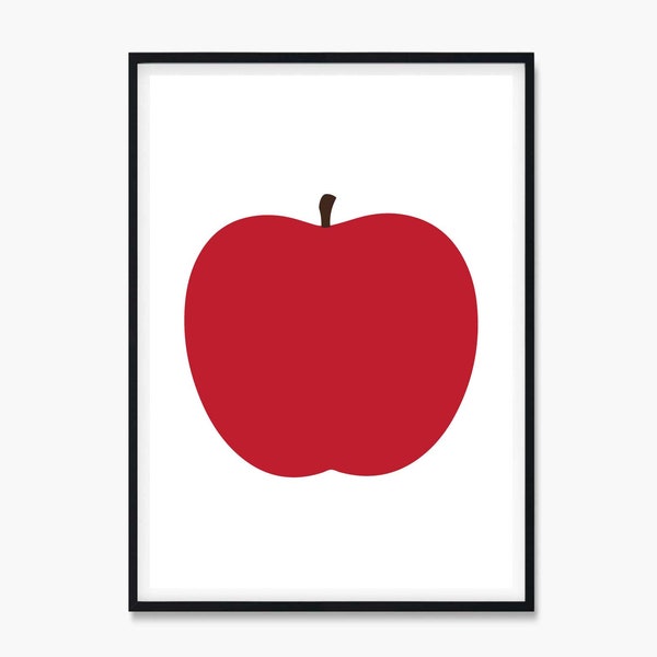 Red Apple Art Print Poster, Apple Print, Apple Poster, Apple Wall Art, Red Art, Apple Graphic, Fruit Art, Kids Wall Art, Kitchen Wall Art