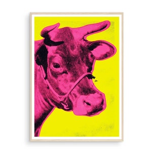 Andy Warhol Cow Print, Andy Warhol Cow Poster, Warhol Magenta Cow Wall Art, Pink and Yellow Cow Warhol, Cow Wall Art, Cow Prints, Cow Poster image 2