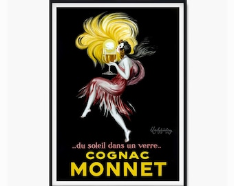 Cognac Monnet Poster, Cognac Monnet Print, Vintage Champagne Art Print Poster, Vintage Food and Wine Wall Art, French Vintage Poster