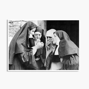 Smoking Nuns Poster, Smoking Nuns Print, Smoking Nun Wall Art, 1950's photos, Cigarette Art, Vintage Photography, Black and White Wall Art image 2