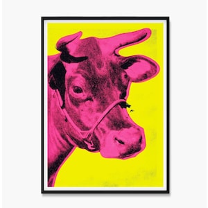 Andy Warhol Cow Print, Andy Warhol Cow Poster, Warhol Magenta Cow Wall Art, Pink and Yellow Cow Warhol, Cow Wall Art, Cow Prints, Cow Poster image 1