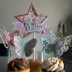 Cake Toppers, butterfly cake topper, girls birthday cake topper, cup cake topper