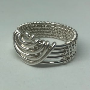 Wrapping ring with thick band. Sterling silver or Argentium silver wire ring. Coiled wire ring. Silver wire wrapped ring. Dainty, handmade.