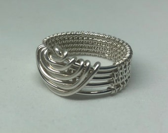 Wrapping ring with thick band. Sterling silver or Argentium silver wire ring. Coiled wire ring. Silver wire wrapped ring. Dainty, handmade.