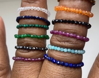 Gemstone Bead Elastic Ring: Handmade Dainty Stackable Ring