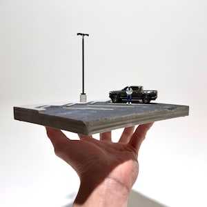 Concrete Parking Lot with Street Lamp - Hotwheels Matchbox Mini Car Display 1:64 Scale