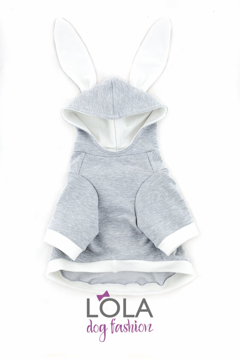SMALL DOG - Bunny Hood Doggy Sweatshirt Grey