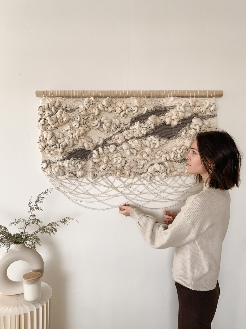 Picture of Textured Fiber Wall Art With Fringe - Modern Soft Sculpture - Etsy