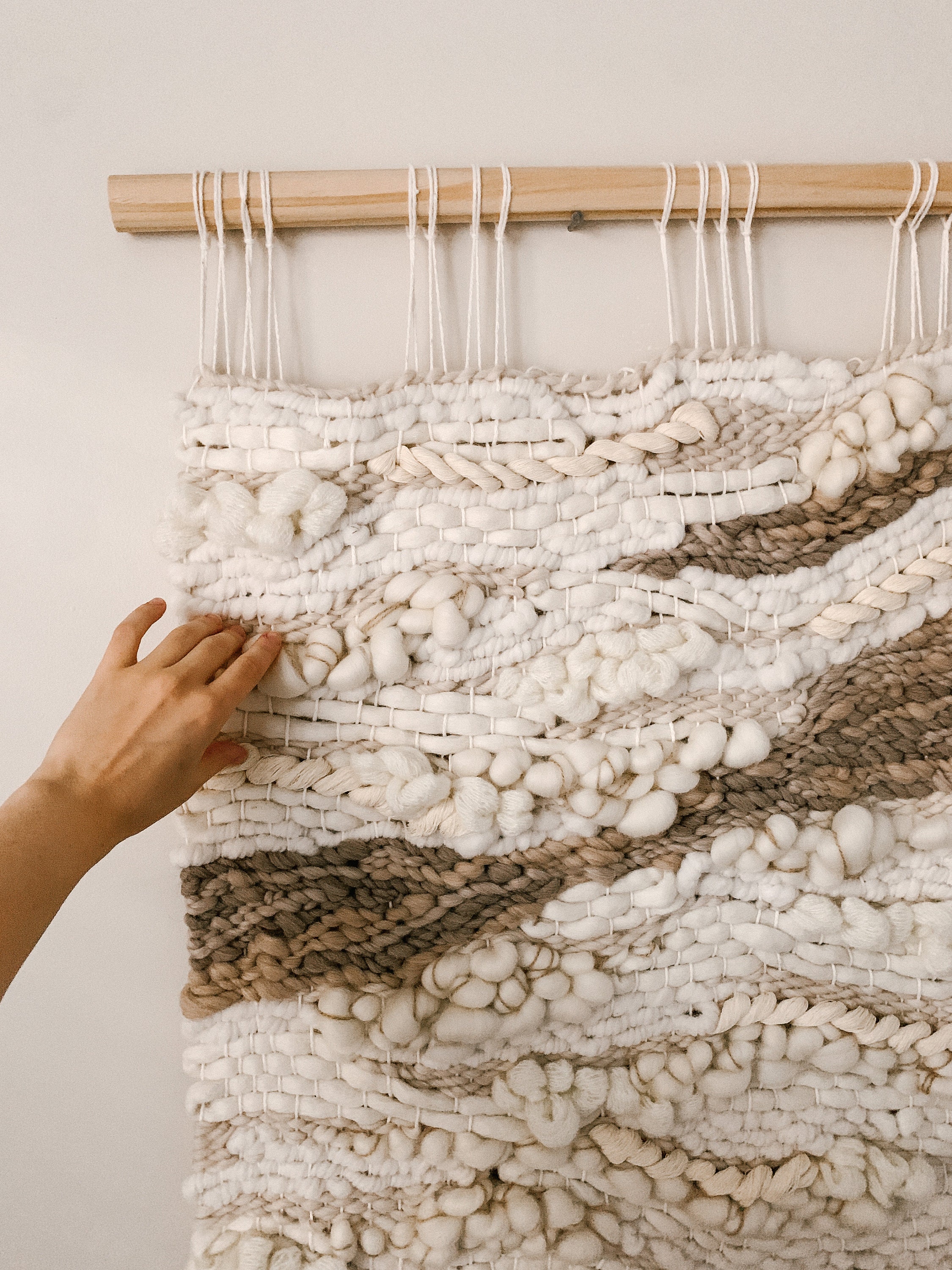 Macrame Wandbehang Mit Quasten - Handgewebter Wandteppich Baumwolle 14x70cm