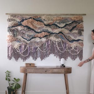Tapiz de pared grande tejido a mano, lana, algodón, lino, terciopelo sintético